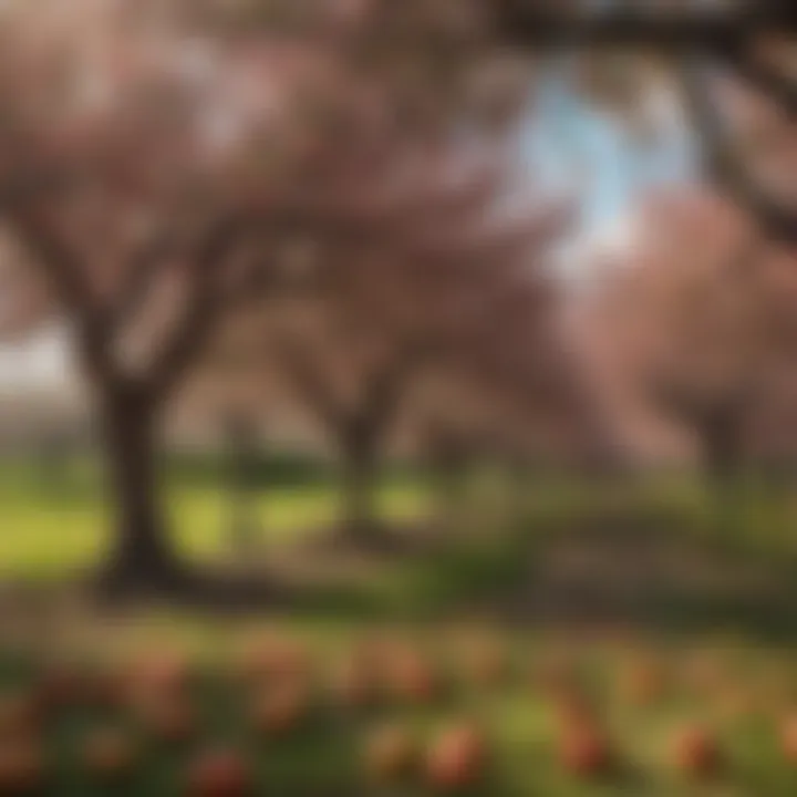 A vibrant apple orchard in full bloom