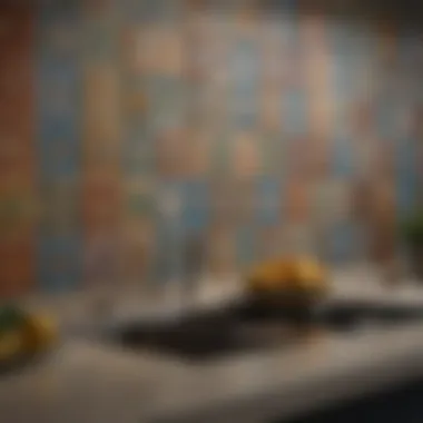 Vibrant Tiled Wall in Kitchen A beautifully tiled kitchen wall showcasing vibrant colors and intricate patterns.