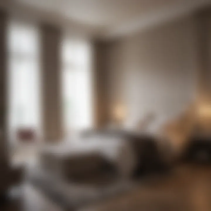 An elegant bedroom with sheer curtains, enhancing the ambiance.