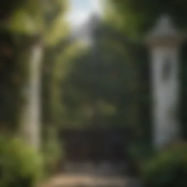 Ornate garden gate adorned with vibrant climbing plants