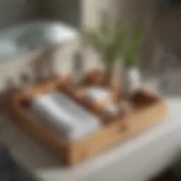 Elegant bathroom counter organizer tray made of bamboo
