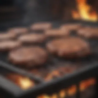 Charcoal Grill with Sizzling Meat A charcoal grill with sizzling meat on the grate