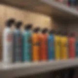 A close-up view of various bug sprays lined up on a shelf showcasing their labels.