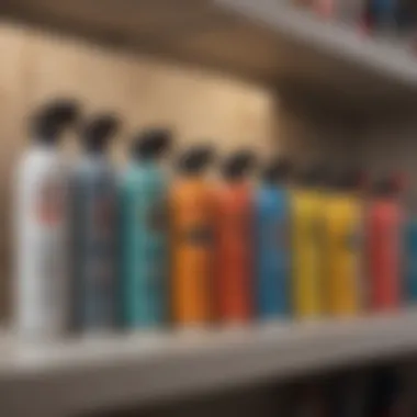 A close-up view of various bug sprays lined up on a shelf showcasing their labels.