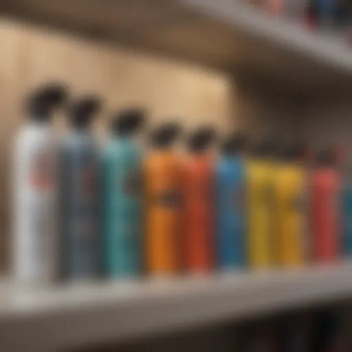 A close-up view of various bug sprays lined up on a shelf showcasing their labels.