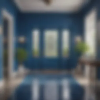 Bright entryway showcasing a vibrant blue hue with modern decor