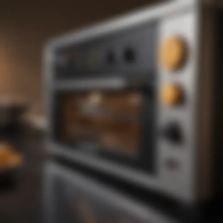 Close-up of convection air fryer toaster oven features and controls