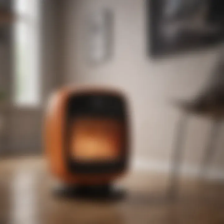 Compact heater in a stylish living room setting