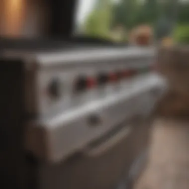 Detailed Control Features of a Gas Grill Close-up of grill features and control knobs