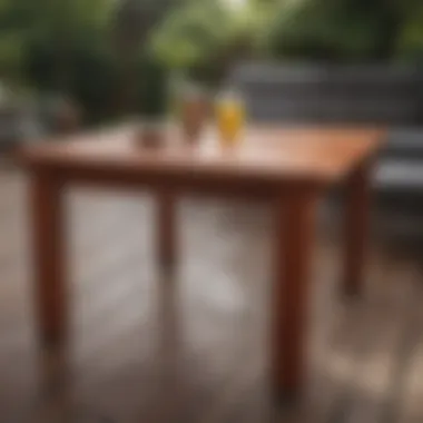 A well-finished wood patio table showcasing a glossy paint finish