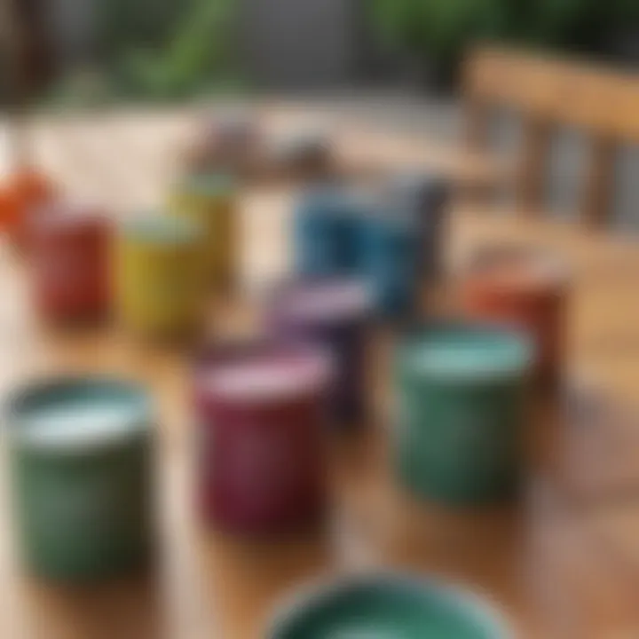 Vibrant colors of paint cans suitable for wood patio furniture