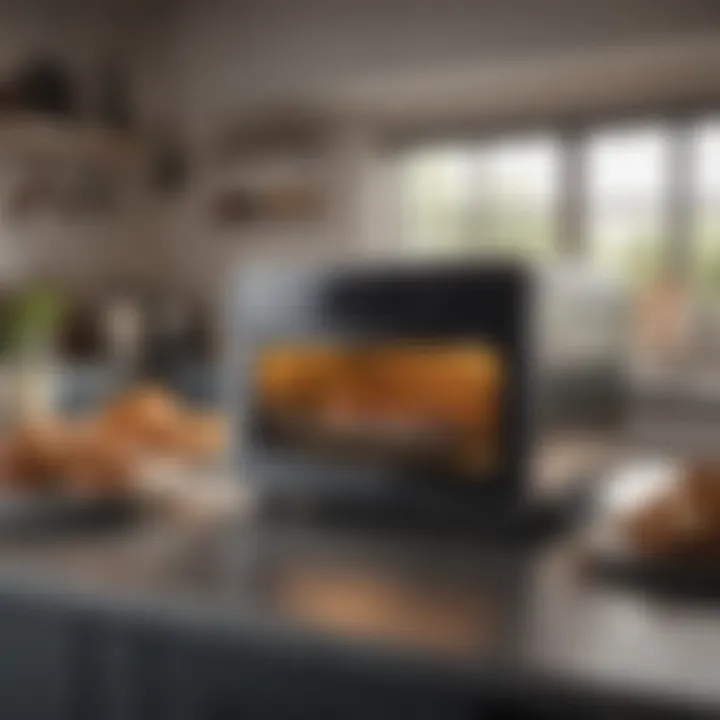 Stylish design of a small air fryer toaster oven in a kitchen setting