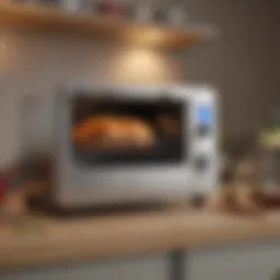A sleek small toaster oven in a modern kitchen setting