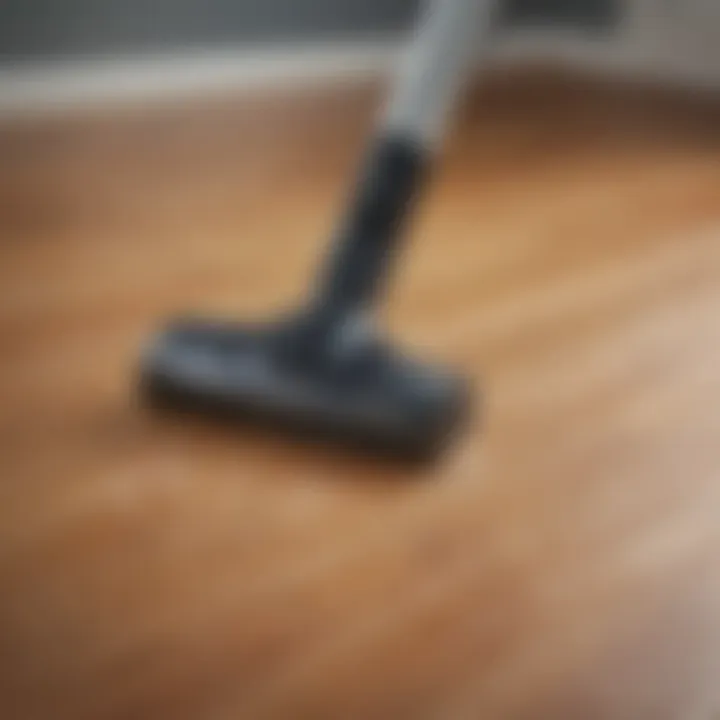 Stick vacuum effortlessly lifting cat hair from hardwood floors