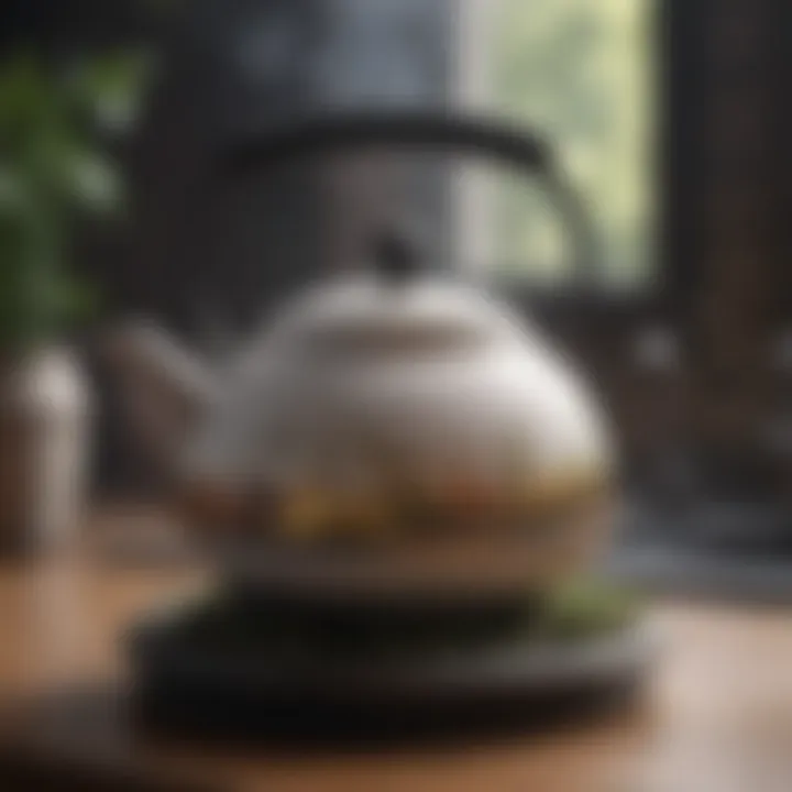 Aesthetic tea kettle displayed with tea leaves