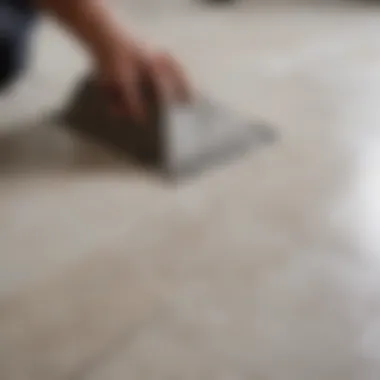 Person applying a grout cleaner on tiled surface