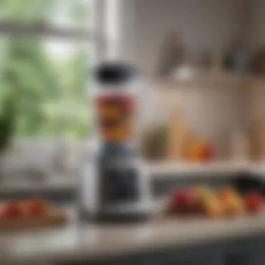 Blender in a Modern Kitchen Setting A clean and organized kitchen featuring a blender in use
