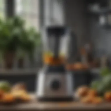 Close-up of Braun blender in action with fresh ingredients