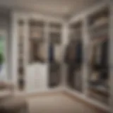 Elegant built-in closet featuring custom shelving and lighting.