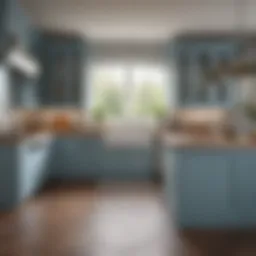 A serene kitchen with soft blue cabinets reflecting tranquility and elegance