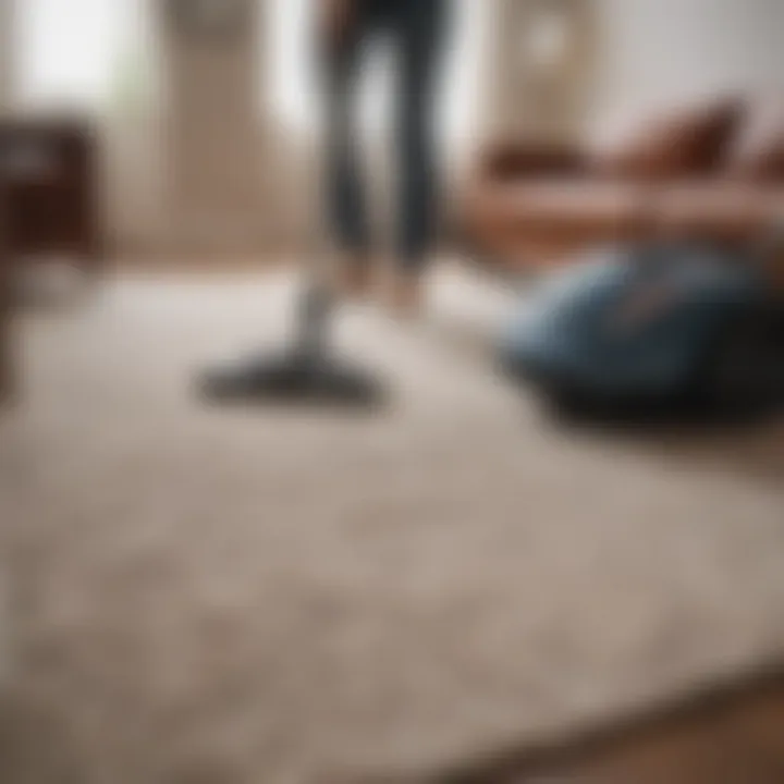 A person vacuuming an area rug effectively