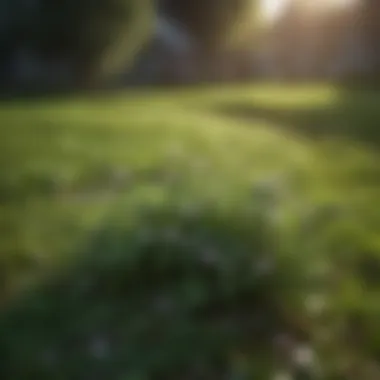Close-up of a healthy lawn with clover patches