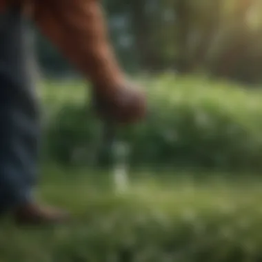 Applying Eco-Friendly Herbicide Gardener using eco-friendly herbicide on clover