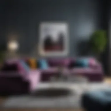 Jewel Tones and Grey Sophistication Modern living space with grey furniture complemented by rich jewel tones