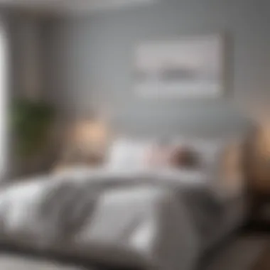 Pastels and Grey Tranquility A serene bedroom featuring grey tones paired with soft pastels