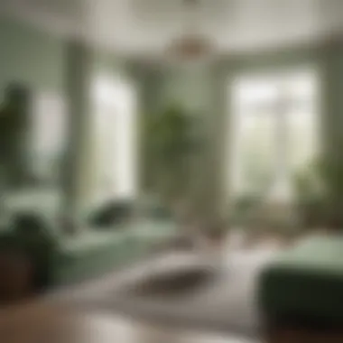 Soft Green Living Room for Expansive Feel A modern living room featuring soft green tones that evoke tranquility and spaciousness.