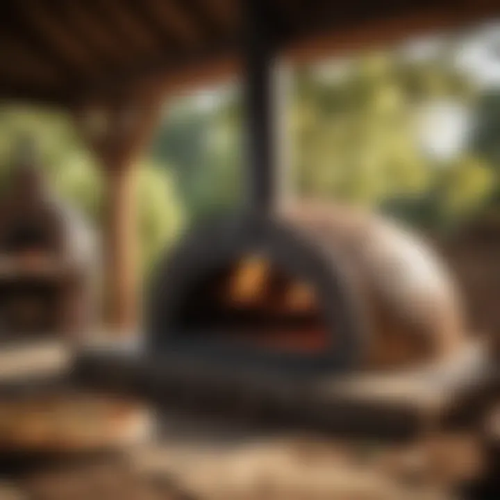 A traditional wood-fired pizza oven showcasing its rustic charm and craftsmanship.