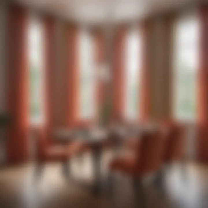 Charming dining area brightened by colorful 72x80 curtains