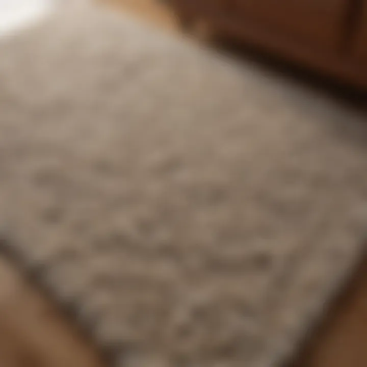 Elevated view of a wool area rug in a serene living space, highlighting its texture.