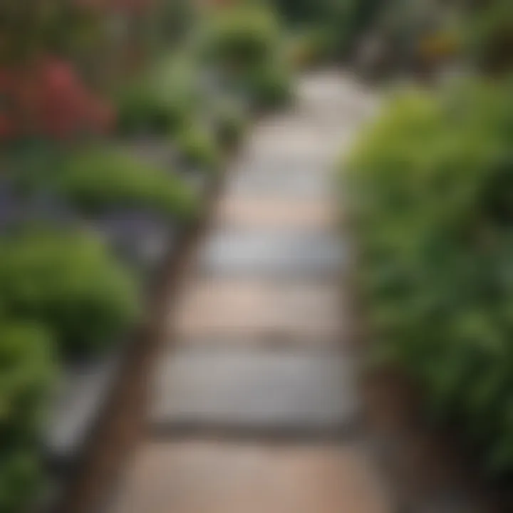 Well-preserved flagstone walkway surrounded by vibrant plants