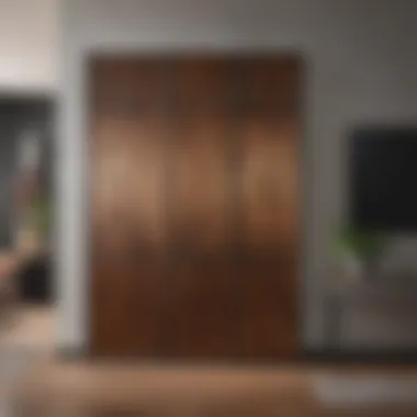 Wood and Metal Room Divider Stylish wood and metal room divider in a modern living space