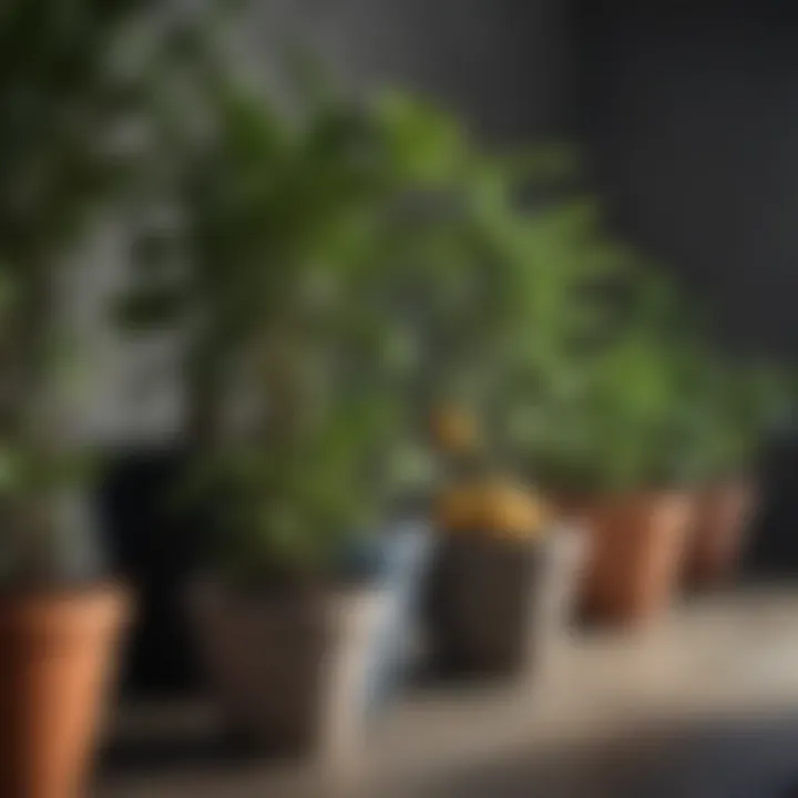 An assortment of pots featuring different fruit plant varieties