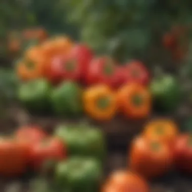 Bountiful harvest of large bell peppers ready to be picked