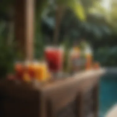 Elegant Beverage Station An elegantly designed drink station featuring tropical beverages and garnishes.