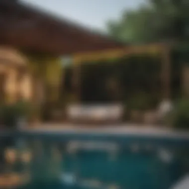 Chic Outdoor Lounge A stylishly arranged outdoor lounge area with chic decor and textiles.