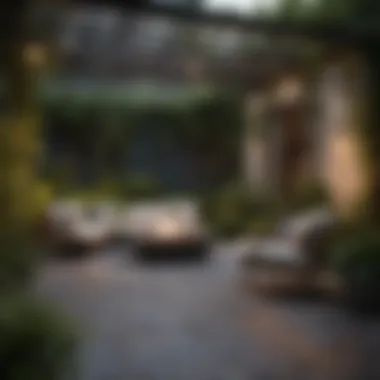Integrated Greenery in Patio Layout Stylish patio layout with integrated greenery and furniture