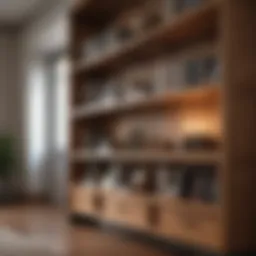 Elegant bookcase design showcasing natural wood grains