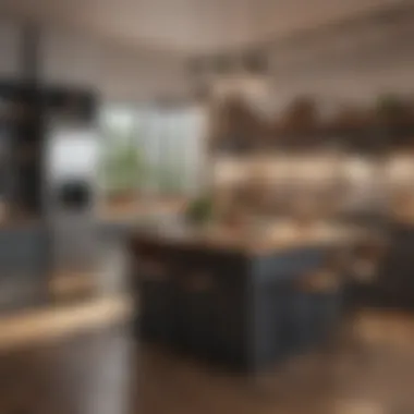 Multifunctional Kitchen Studio Layout Stylish kitchen studio layout with multifunctional furniture.