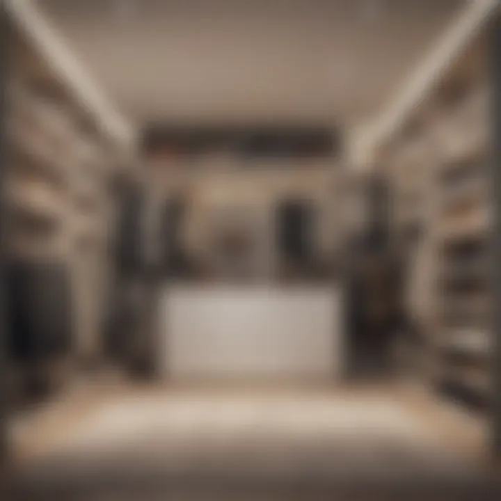 Innovative storage solutions in a walk-in closet complementing the overall design of a modern bedroom
