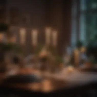 Charming dining table adorned with unique accessories and candles