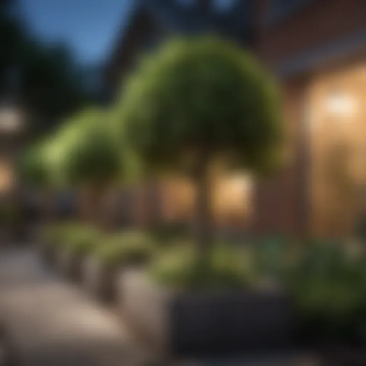An urban garden featuring a variety of dwarf trees, demonstrating their adaptability in limited spaces.
