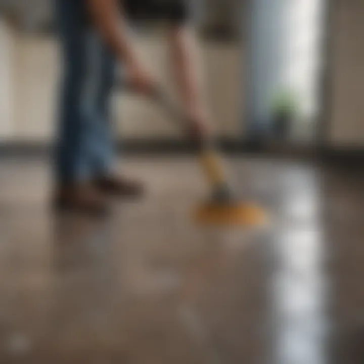 Expert applying a cleaning solution on ceramic tiles