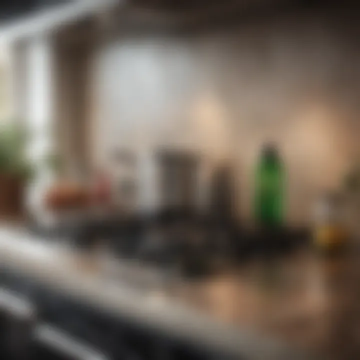 Natural cleaning solutions displayed beside a stove top