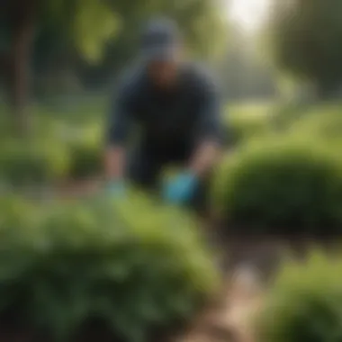 Applying Treatment for Invasive Weeds Chemical treatment for creeping charlie application