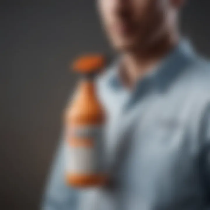 Illustration of a cleaning agent bottle next to a paint-stained shirt.