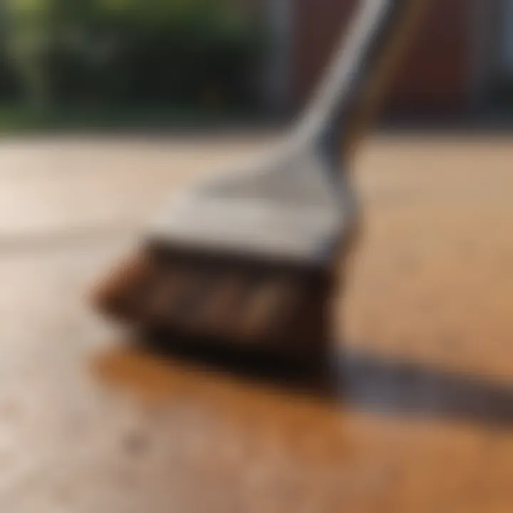 A brush being used for removing rust